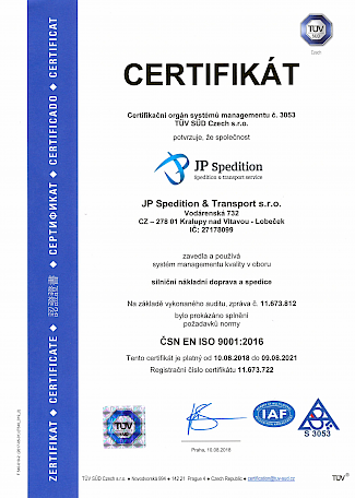 Další úspěch – certifikát ISO 9001